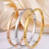 Wholesale PVD Coated Real Gold Plated 18K Gold Solid Color 304 Stainless Steel Simple Style Waterproof Non Tarnish 304 Stainless Steel Bangle