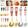 Wholesale Cartoon Christmas Dessert Fork and Spoon Cutlery Set