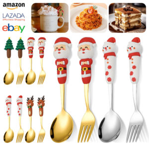 Wholesale Cartoon Christmas Dessert Fork and Spoon Cutlery Set