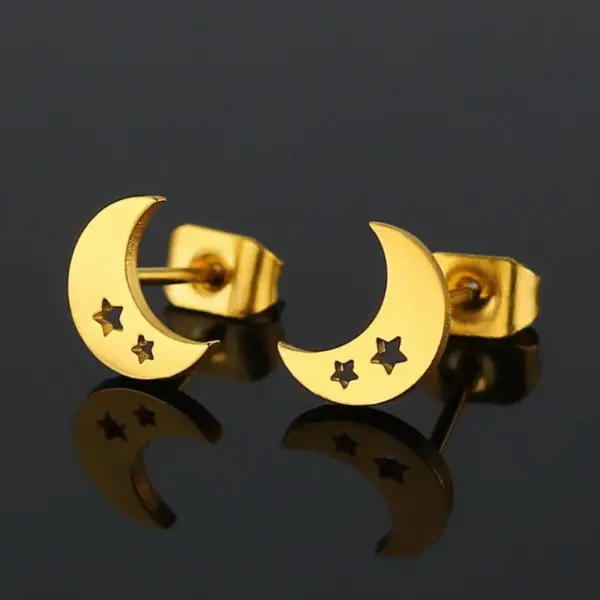 PVD Coated 18K Gold Real Gold Plated Moon 304 Stainless Steel Simple Style Waterproof Non Tarnish Ear Studs