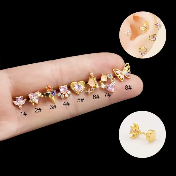 oly-5e0c57ad0a06692411a6b59eb377c8ae Wholesale 1 Piece Copper Zircon Ear Cartilage Rings & Studs Heart Shape Butterfly Waterproof Non Tarnish Surgical Steel
