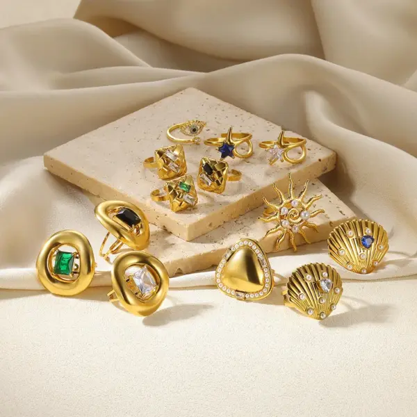 Wholesale PVD Coated Real Gold Plated Geometric 304 Stainless Steel Vintage Style Classic Style Waterproof Non Tarnish Open Rings