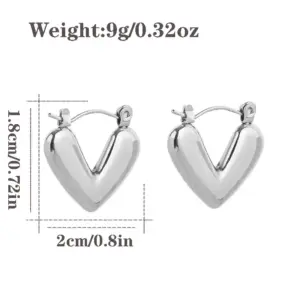 Glossy Love Heart Earrings White Gold Color