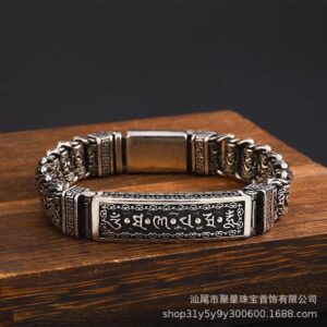 Six-character mantra woven brand rotating bracelet 18cm ( 40kg-60kg ) with / Vintage thai silver