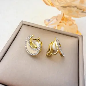 5 # Triangular Ear Clip - Diamond-Studded Moon