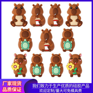 Wholesale Cross-border New 3D Capybara Silicone Beads Loose Beads Cute Cartoon Card Pibala Jewelry Accessories Animal Drops Glue Beads