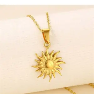 Wholesale 201 Stainless Steel 304 Stainless Steel Ferroalloy Sun Electroplating Vacuum Plating Real Gold Plated Vintage Style Simple Style Classic Style Waterproof Non Tarnish Plating Gold Pendant Necklace