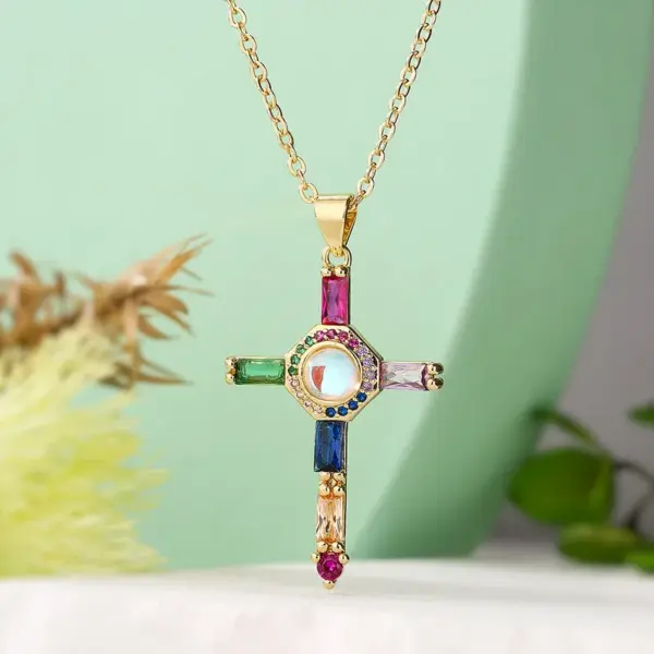 Wholesale Streetwear Cross Copper 18k Gold Plated Zircon Pendant Necklace In Bulk