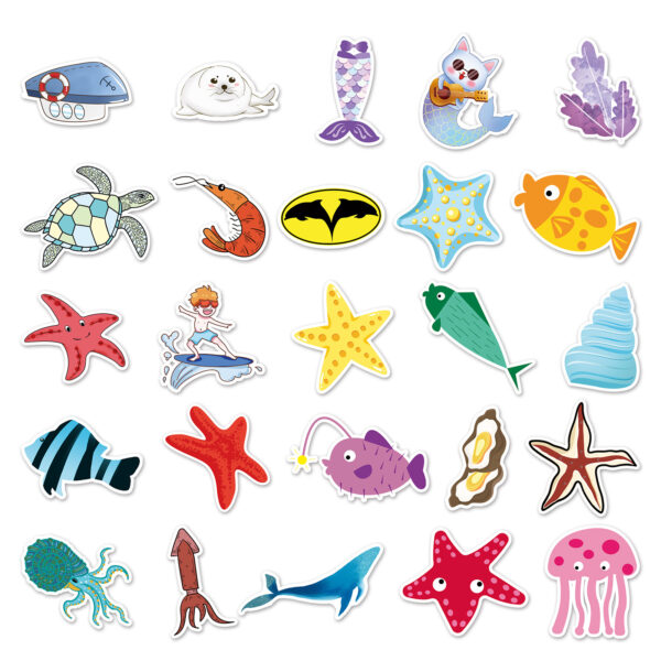 Wholesale 100 cartoon marine animal cross-border Laptop Luggage scooter motorcycle decorative stickers