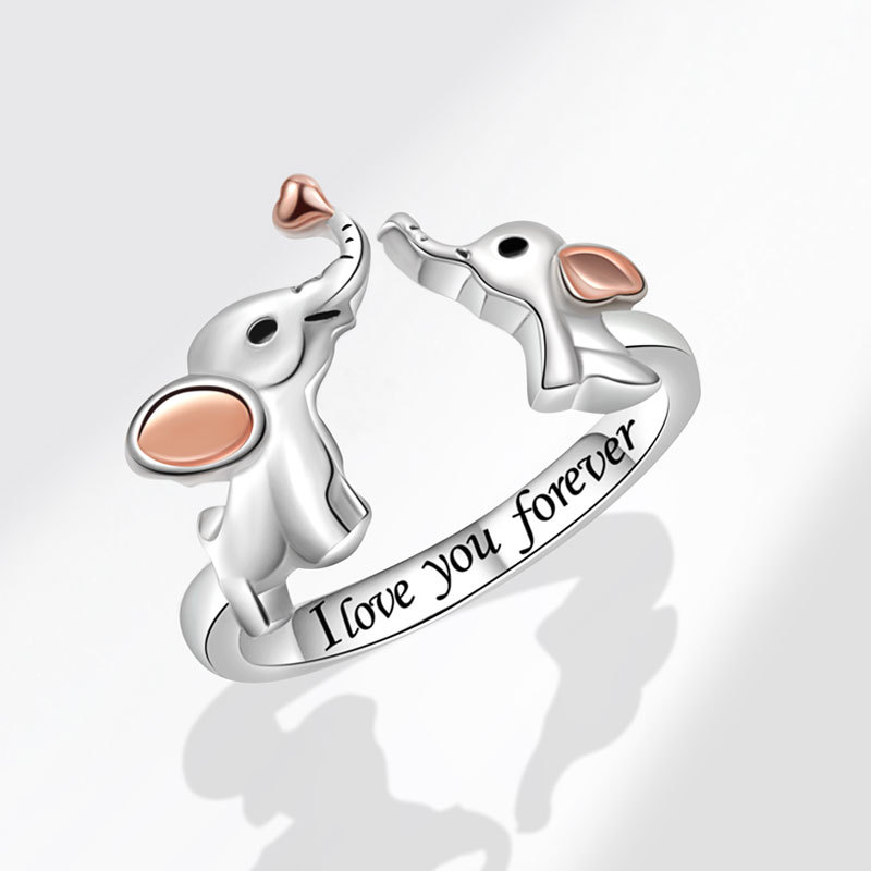 Wholesale Amazon New Mother's Day Two-color Elephant Opening Ring Ethnic Auspicious Mother and Son Two-color Family Ring