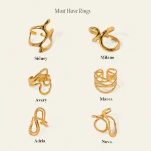 PVD Coated Real Gold Plated Geometric 304 Stainless Steel Simple Style Classic Style Waterproof Non Tarnish Open Rings