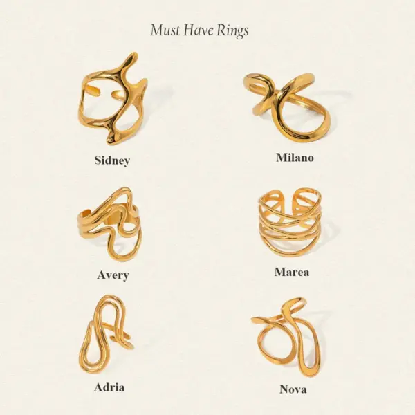 PVD Coated Real Gold Plated Geometric 304 Stainless Steel Simple Style Classic Style Waterproof Non Tarnish Open Rings