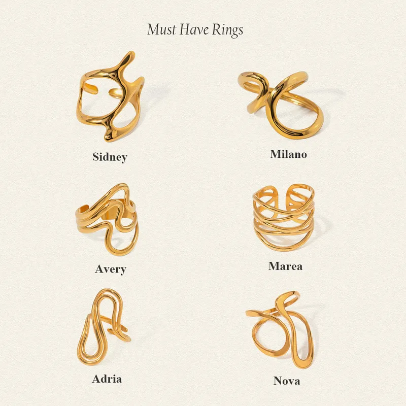 Wholesale PVD Coated Real Gold Plated Geometric 304 Stainless Steel Simple Style Classic Style Waterproof Non Tarnish Open Rings