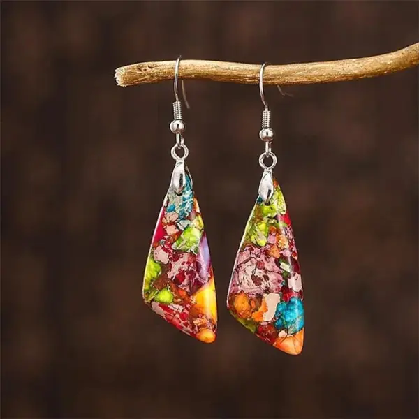Wholesale 1 Pair Classic Style Water Droplets Patchwork Agate Drop Earrings