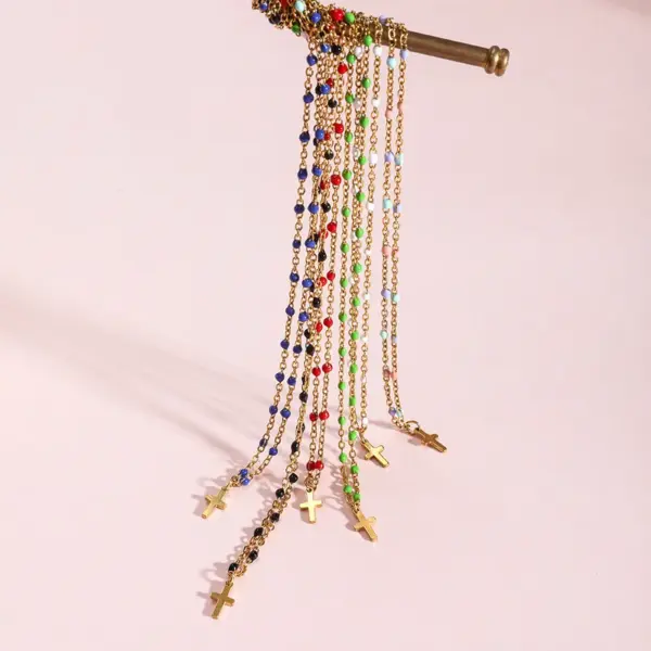 Stainless Steel Titanium Steel Simple Style Cross Enamel Plating Pendant Necklace