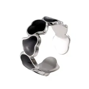 2 [Af19] Positive and Negative Love White Glaze Ring / Steel Color
