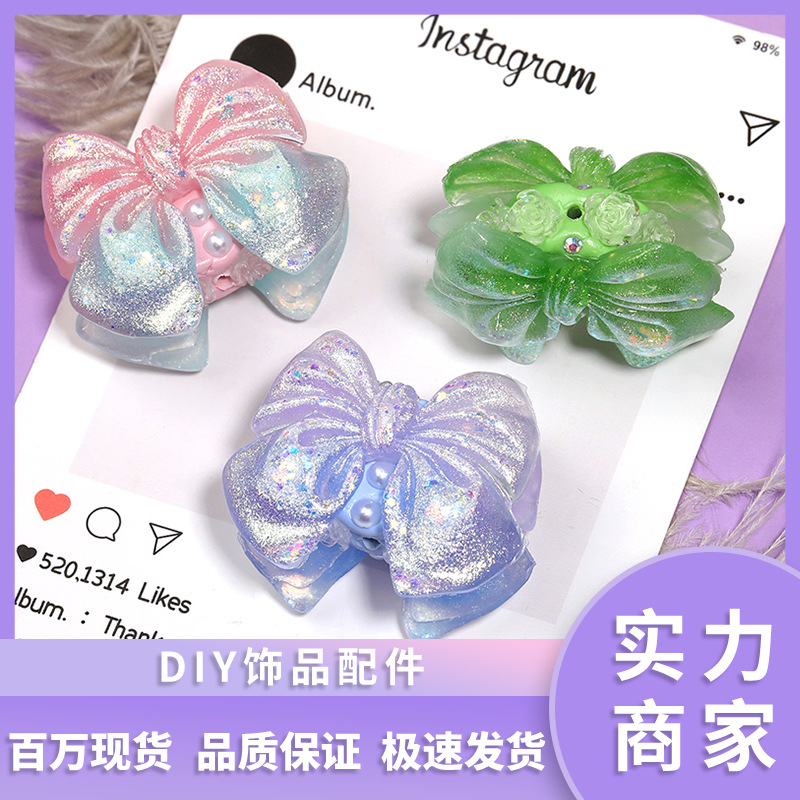 Wholesale Multi-color double-sided gradient girly hair aessory cartoon glitter bow claw clip 3D hair clip headess aessory