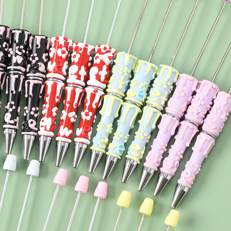 Wholesale Cute handmade painting oil hand-painted beaded pen diy beaded pen gift pen cross-border hot selling beaded pen aessories hand-painted