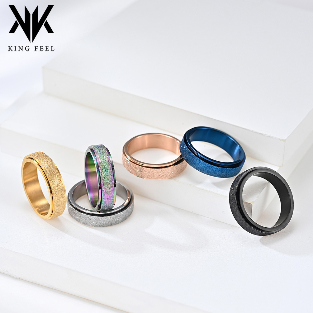 Wholesale Cross-border e-commerce neutral simple light luxury wind frosted pearl sand rotatable titanium steel decompression ring hand jewelry fashion