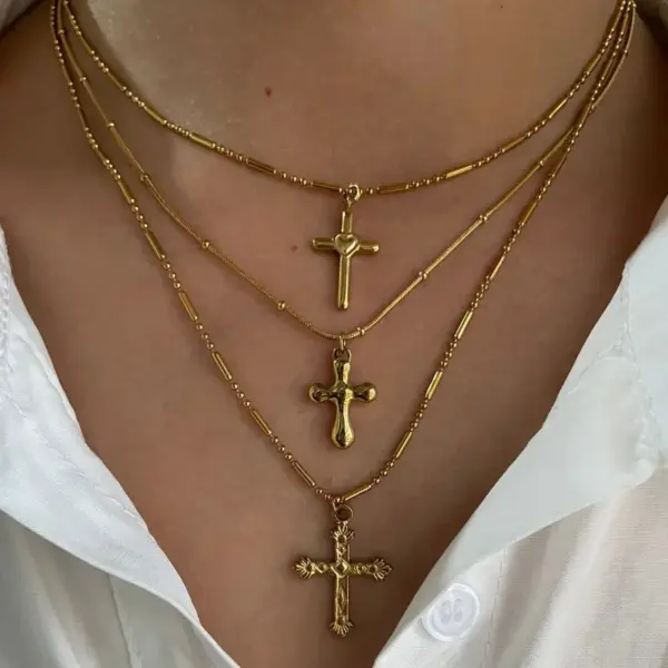 Wholesale Jewelry Modern Style Classic Style Cross Titanium Steel Plating Pendant Necklace