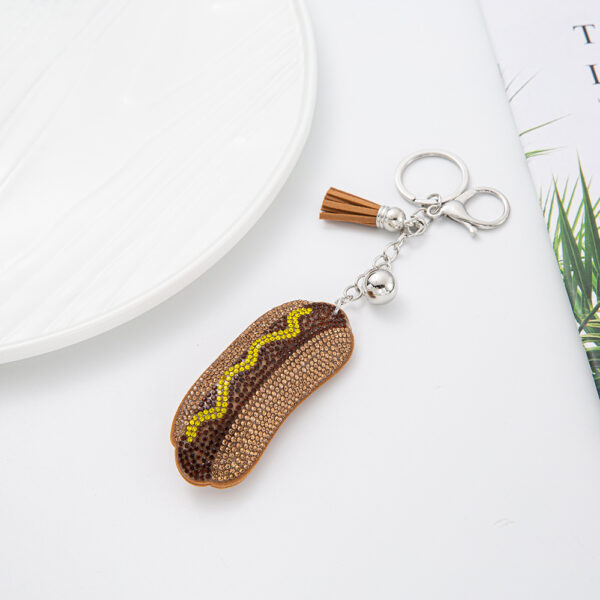Wholesale 4pcs Creative Velvet Diamond-encrusted Hot Dog Keychain