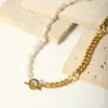 Wholesale 201 Stainless Steel Freshwater Pearl Color Block PVD Coated 18K Gold Plated Real Gold Plated Luxurious Romantic Waterproof Non Tarnish Beaded Plating Necklace