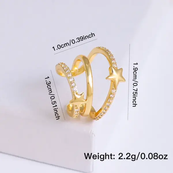 Copper Geometric Water Plating Zircon 18K Gold Plated IG Style Elegant Gold Ear Cuffs