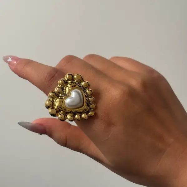 Wholesale Jewelry Elegant Cute Romantic Irregular Heart Shape Flower 304 Stainless Steel Imitation Pearl 18K Gold Plated Plating Inlay Open Rings
