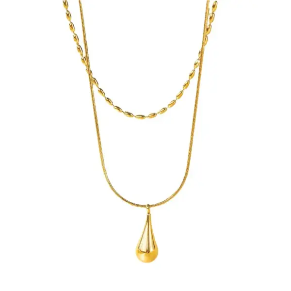 Wholesale Jewelry Elegant Water Droplets Heart Shape Titanium Steel 18K Gold Plated Plating Necklace Ball Chain Snake Chain