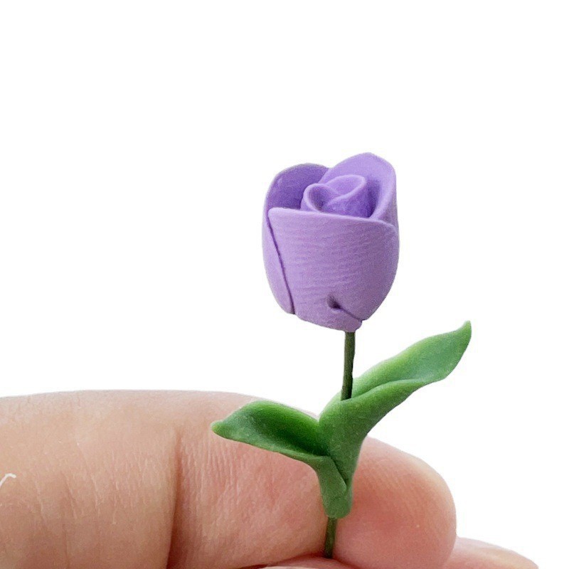 Wholesale 1:12 doll house aessories mini clay flower single flower flower arrangement OB11 tulip rose leaves pure hand made