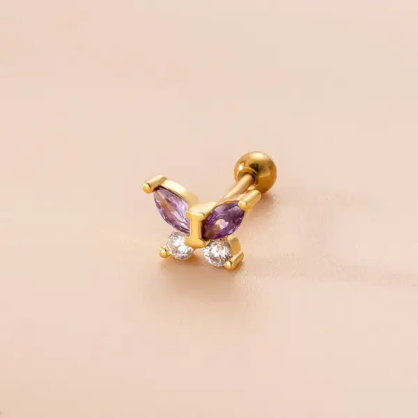 oly-5e513d518954099a05816621b6a9b896 Wholesale 1 Piece Copper Zircon Ear Cartilage Rings & Studs Heart Shape Butterfly Waterproof Non Tarnish Surgical Steel