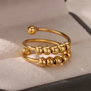 Wholesale PVD Coated Real Gold Plated Ball 304 Stainless Steel Novelty Classic Style Commute Waterproof Non Tarnish Open Rings