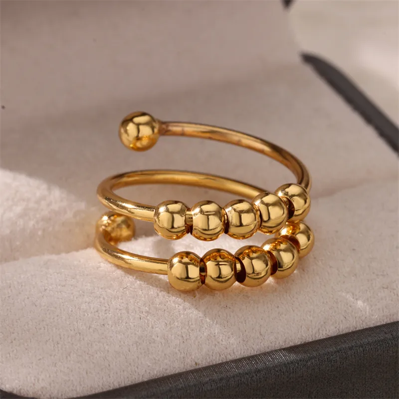 Wholesale PVD Coated Real Gold Plated Ball 304 Stainless Steel Novelty Classic Style Commute Waterproof Non Tarnish Open Rings