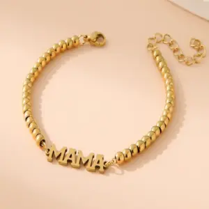 Gold Stainless Steel 4mm Beads Mother Bracelet