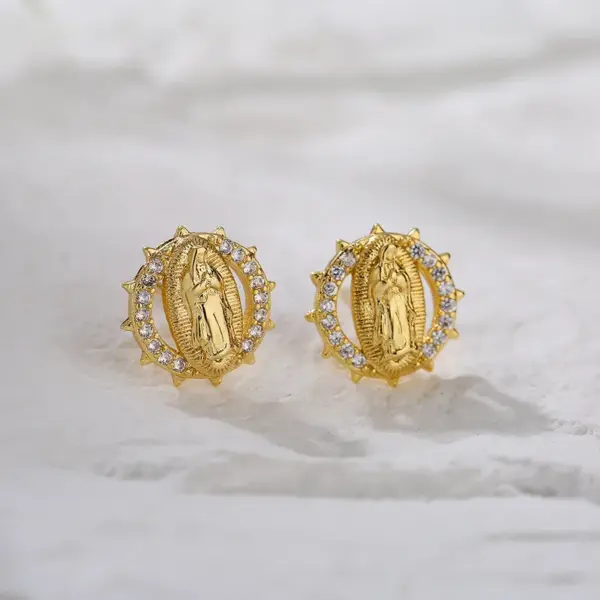 Wholesale Fashion Plated Real Gold Micro Inlaid Zircon Virgin Geometric Copper Ear Stud Earrings