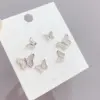 Wholesale Sweet Butterfly Copper Ear Studs Gold Plated Zircon Copper Earrings 3 Pairs