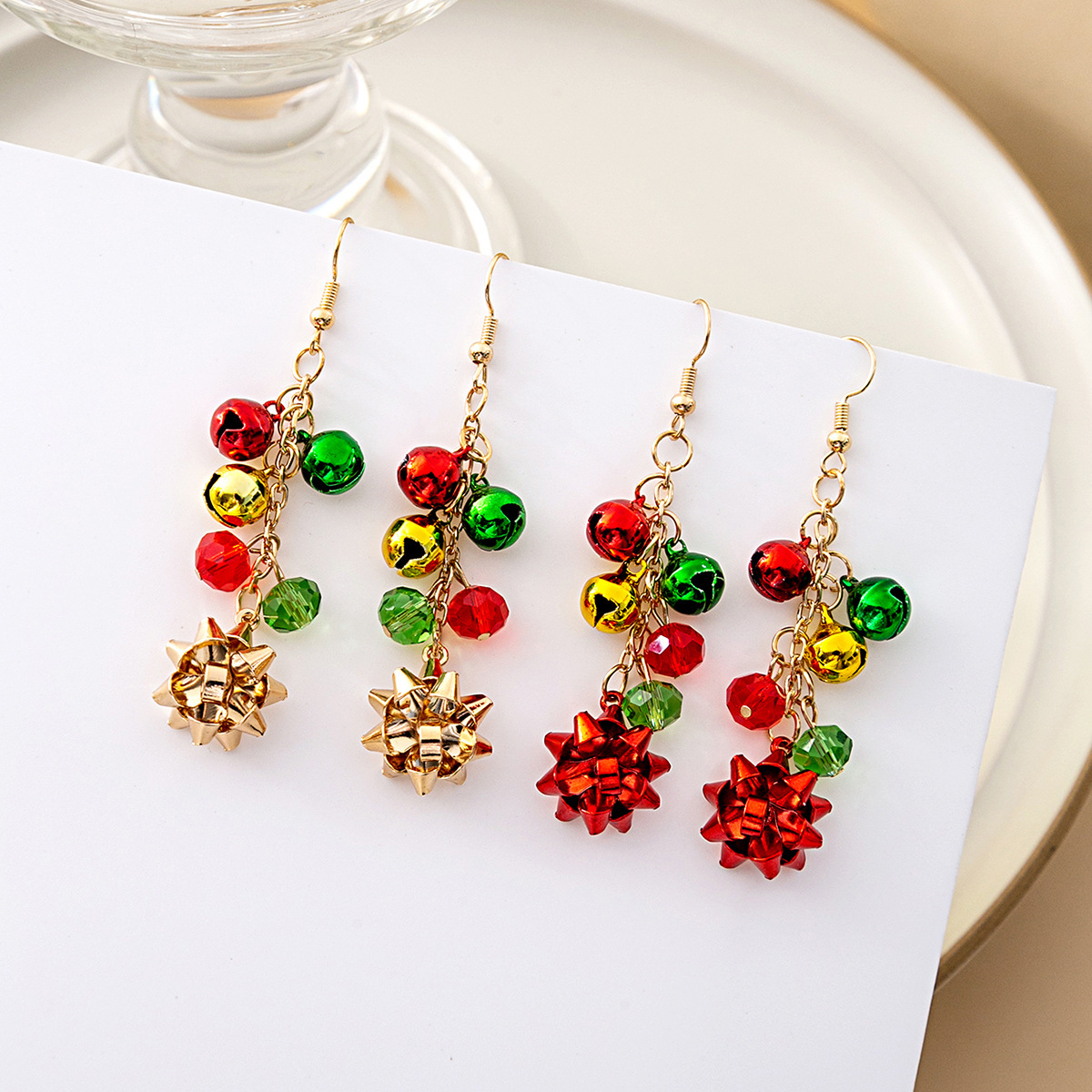Wholesale Christmas Red Green Flower Earrings