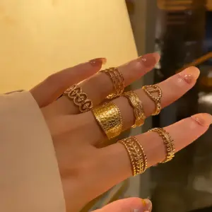 Vacuum Plating PVD Coated Real Gold Plated 18K Gold Geometric 304 Stainless Steel Simple Style Waterproof Non Tarnish Open Ring