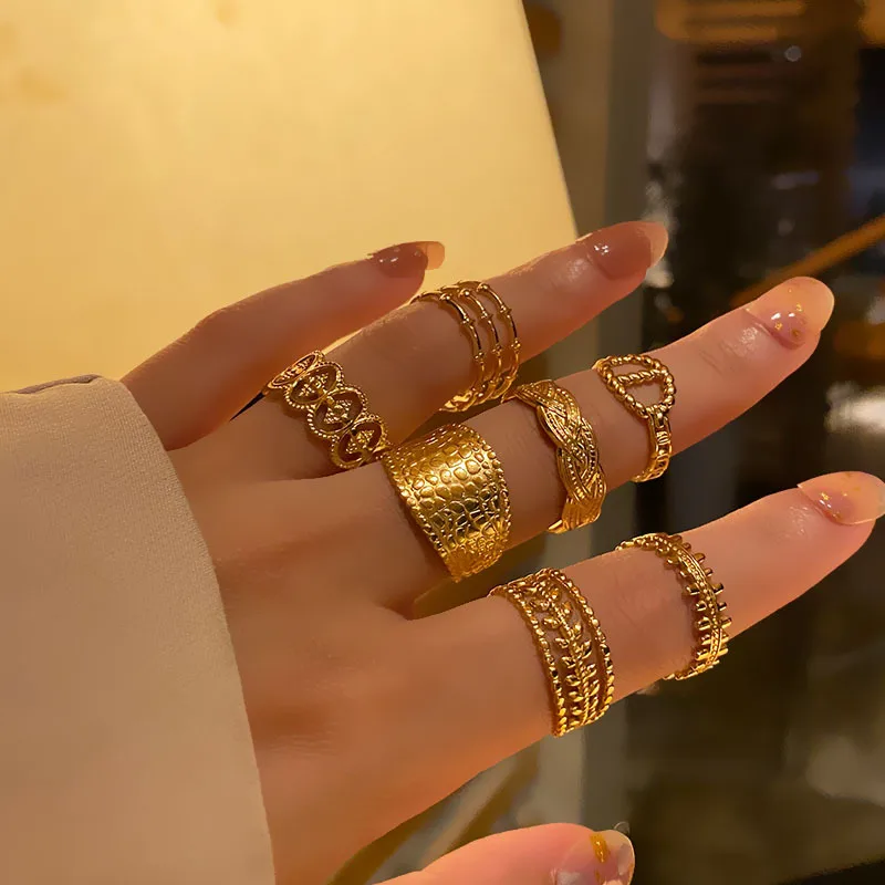 Wholesale Vacuum Plating PVD Coated Real Gold Plated 18K Gold Geometric 304 Stainless Steel Simple Style Waterproof Non Tarnish Open Ring