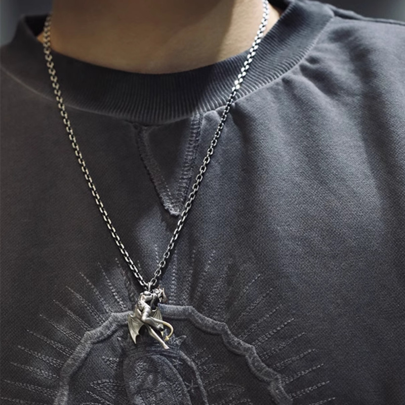 Wholesale Vintage Necklace Women's Men and Women's Niche Design Demon Angel Necklace Light Luxury All-match High-end Long Woolen Chain