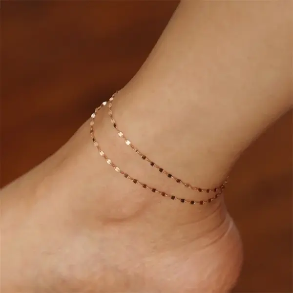 Wholesale Korean Style Geometric Stainless Steel Waterproof Non Tarnish PVD Coated 14K Gold Real Gold Plated Women'S Anklet