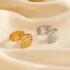 Wholesale Ion Plating (IP) 18K Gold Plated Leaves 304 Stainless Steel Classic Style IG Style Waterproof Non Tarnish Open Rings