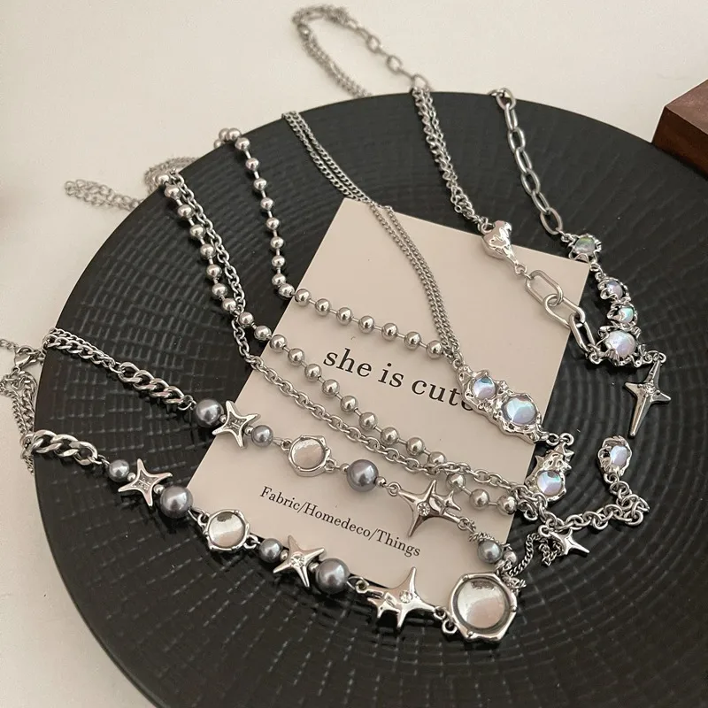 Wholesale Jewelry Fashion Star Titanium Steel Cat's Eye Stone Plating Necklace