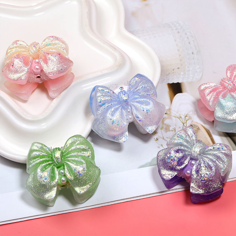 Wholesale Double-sided gradient glitter bow beads