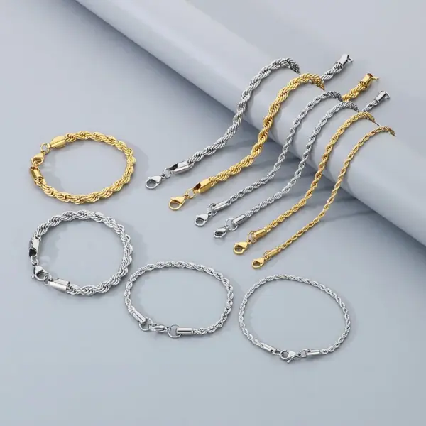 Ion Plating (IP) 18K Gold Plated Twist 304 Stainless Steel Simple Style Waterproof Non Tarnish 304 Stainless Steel Bracelets
