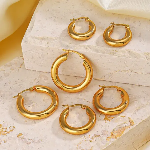 Wholesale PVD Coated 18K Gold Plated Solid Color 304 Stainless Steel Simple Style Waterproof Non Tarnish Earrings