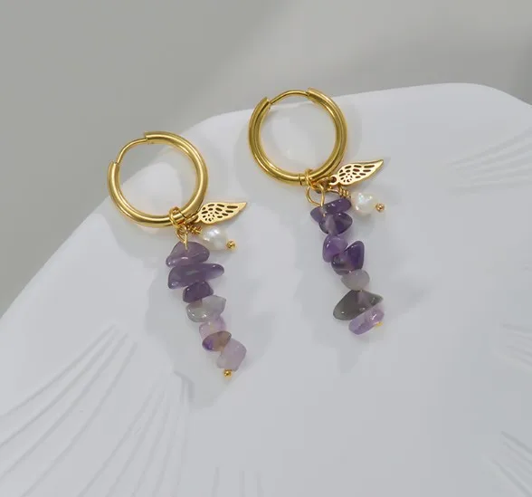 Wholesale 1 Pair Fashion Geometric Plating 304 Stainless Steel Natural Stone 18K Gold Plated Stainless Steel Earrings