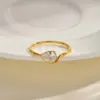 Wholesale Ladies Versatile Geometric Stainless Steel Rings Gold Plated Waterdrop Zirconia Ring Fashionable Accessory For Women