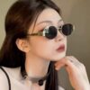 Wholesale Red Riding Book Sunglasses Women's Trendy 2024 Metallic Western Style Sunglasses Men's Cat's Eye Oval Wide Leg Internet Celebrity Same Style Glasses
