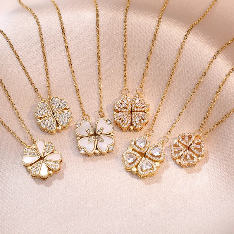 Wholesale Jewelry Vacation Classic Style Heart Shape Titanium Steel Zircon Inlay Pendant Necklace Cable Chain